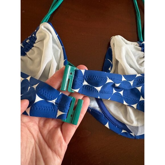 Pour Moi Hot Spots Halter High Waisted Bikini Swimsuit Blue/White UK 36E + UK 16 - Picture 6 of 12